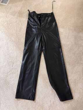 Missguided + Black Faux Leather Straight Leg Jeans